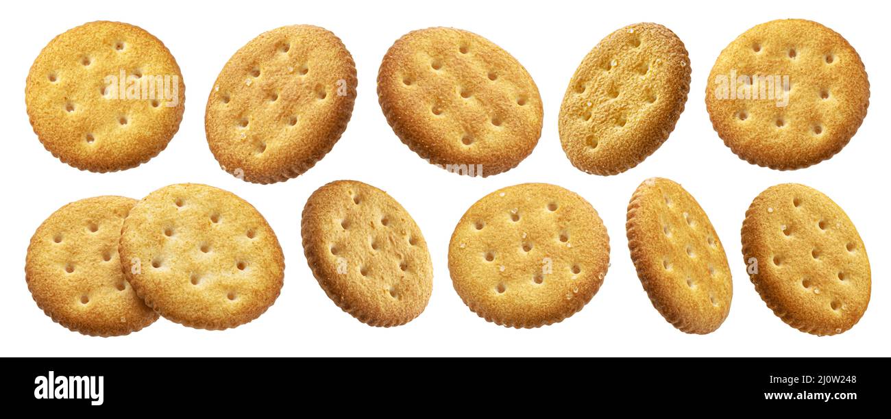 Round crackers isolated on white background Stock Photo