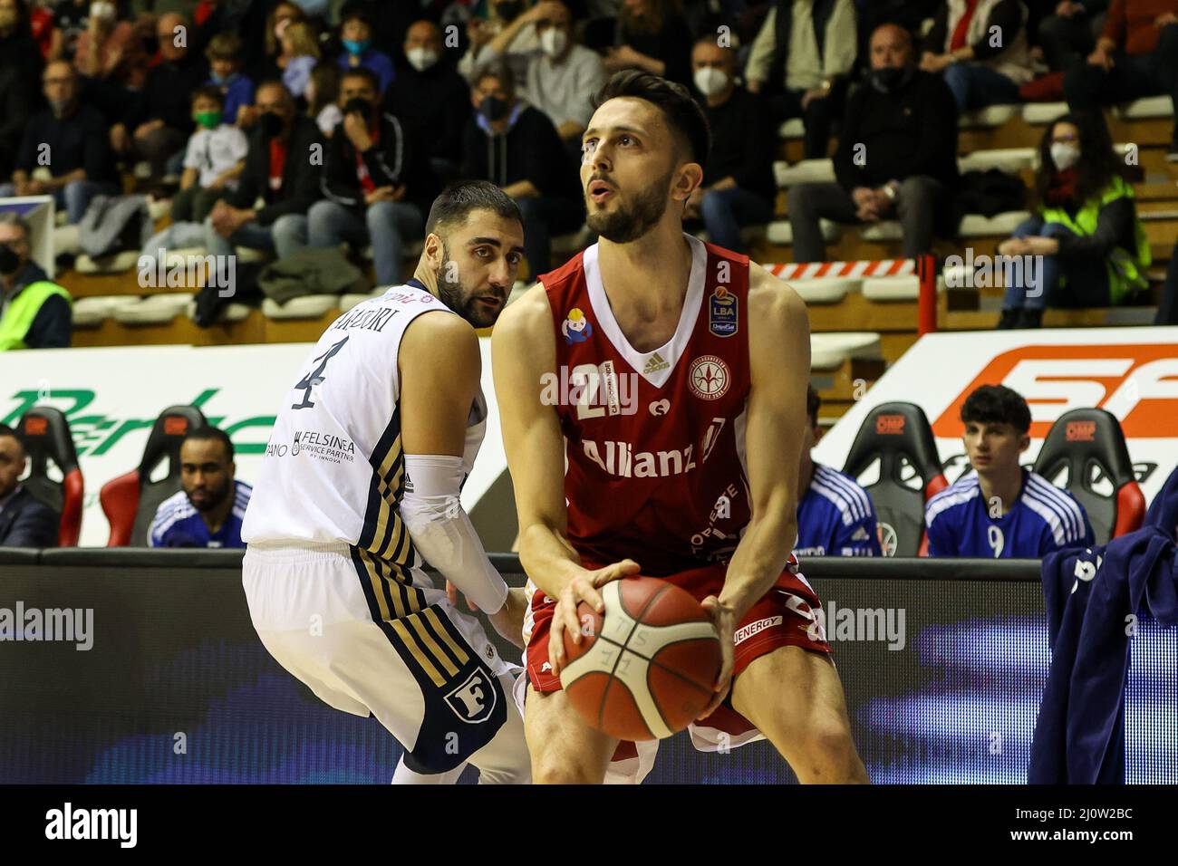 Luca Campogrande (Allianz Pallacanestro Trieste) during the Italian  Basketball A Serie Championship Allianz Pallacanestro Trieste vs Fortitudo  Bologna on marzo 20, 2022 at the Allianz Dome in Trieste, Italy (Photo by  Luca