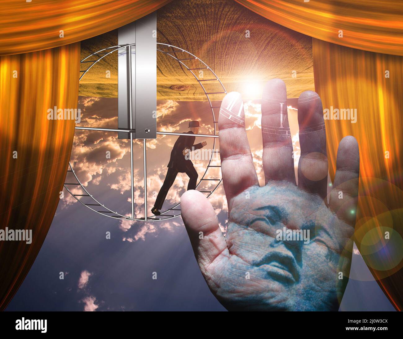 Inverted world and man on hamster wheel. 3D rendering Stock Photo - Alamy