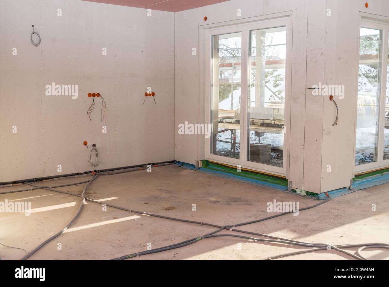 Interior design construction site of house building - installations Stock Photo