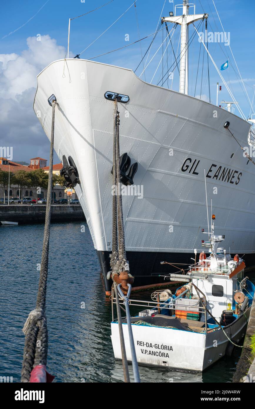 Gil Eanes historic naval museum ship boat in Viana do Castelo marina, in Portugal Stock Photo