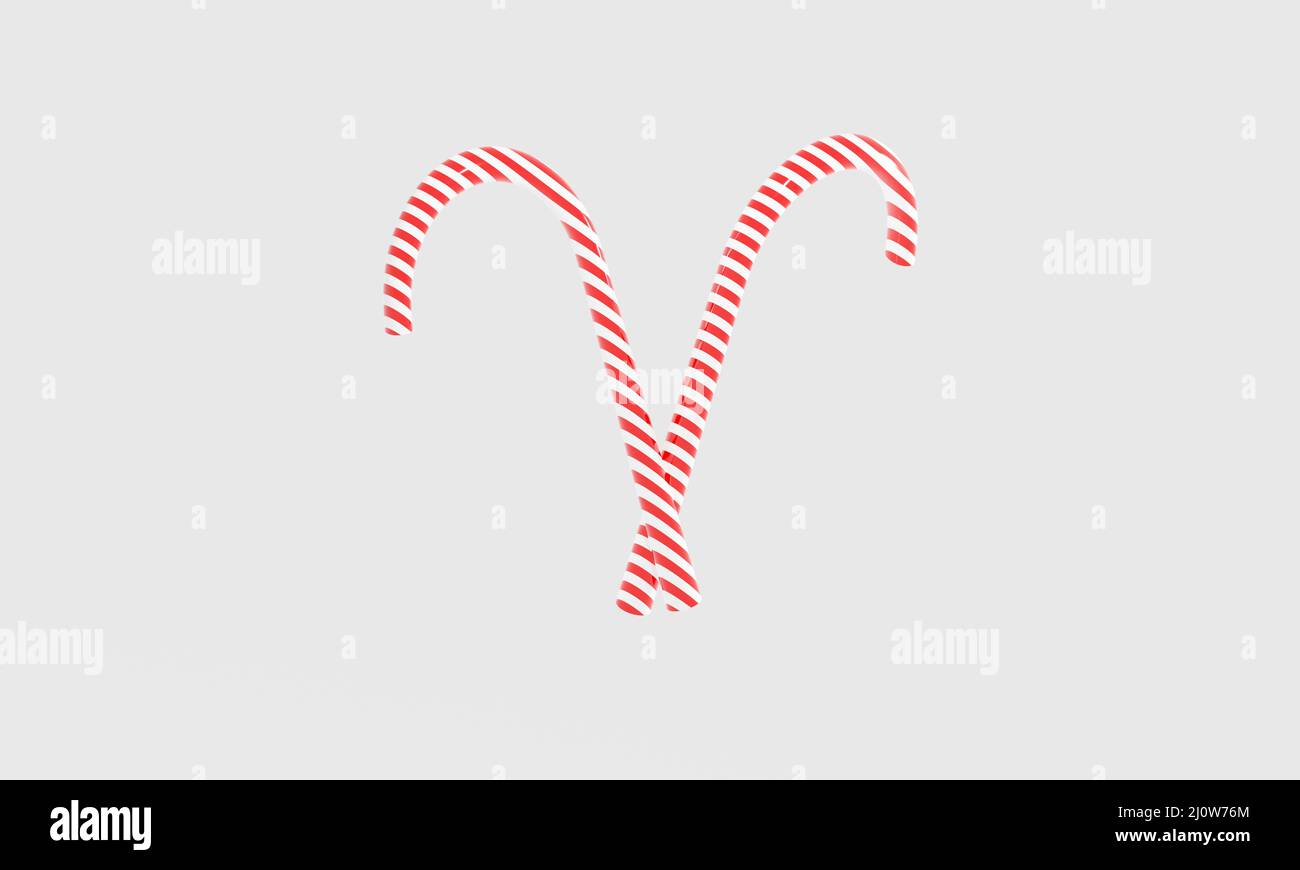 3D cartoon striped Christmas candy canes isolated on white background ...