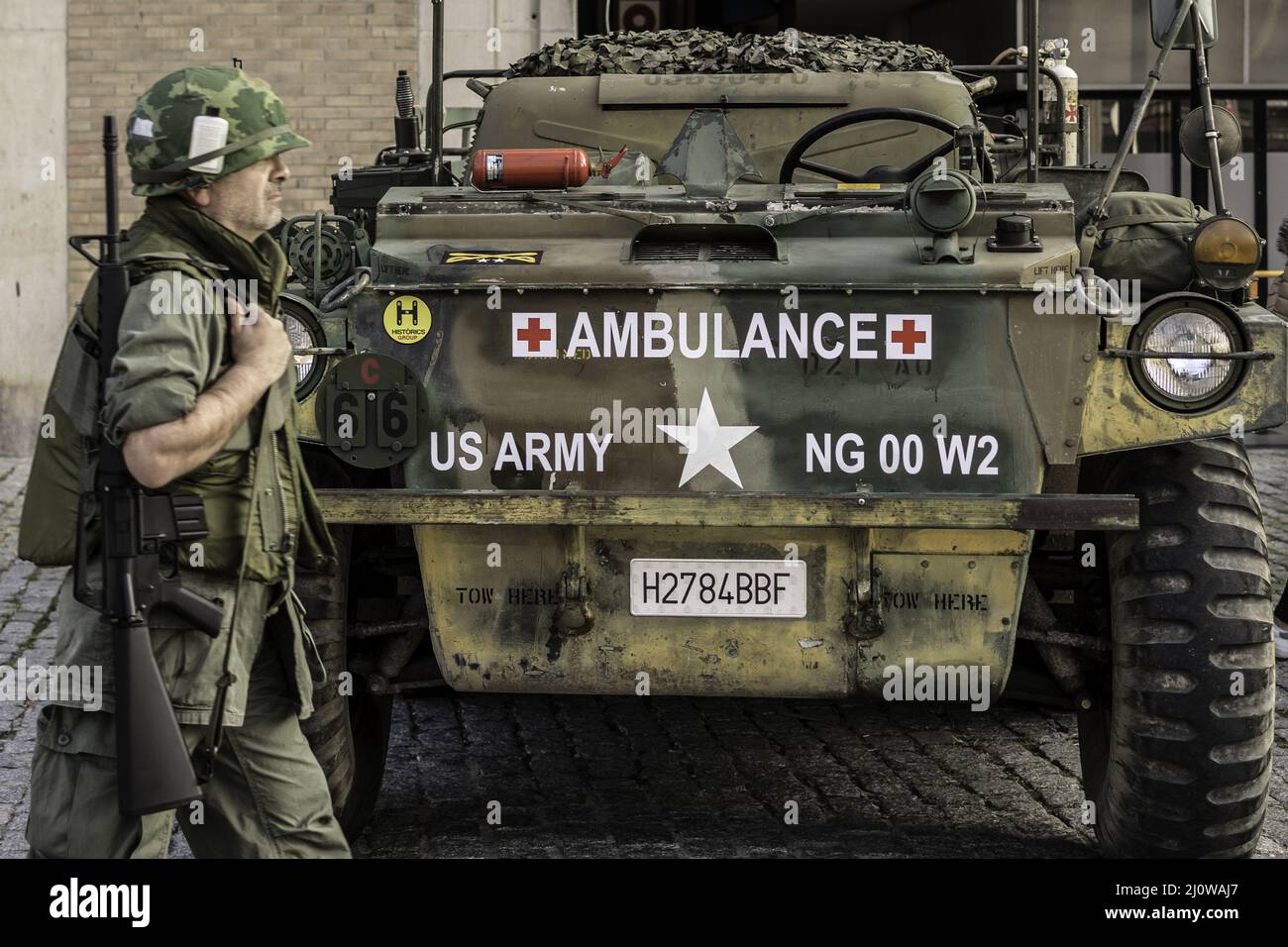 Old military vehicle, it is an ambulance truck GAMA GOAT model M792 Ambulance Stock Photo