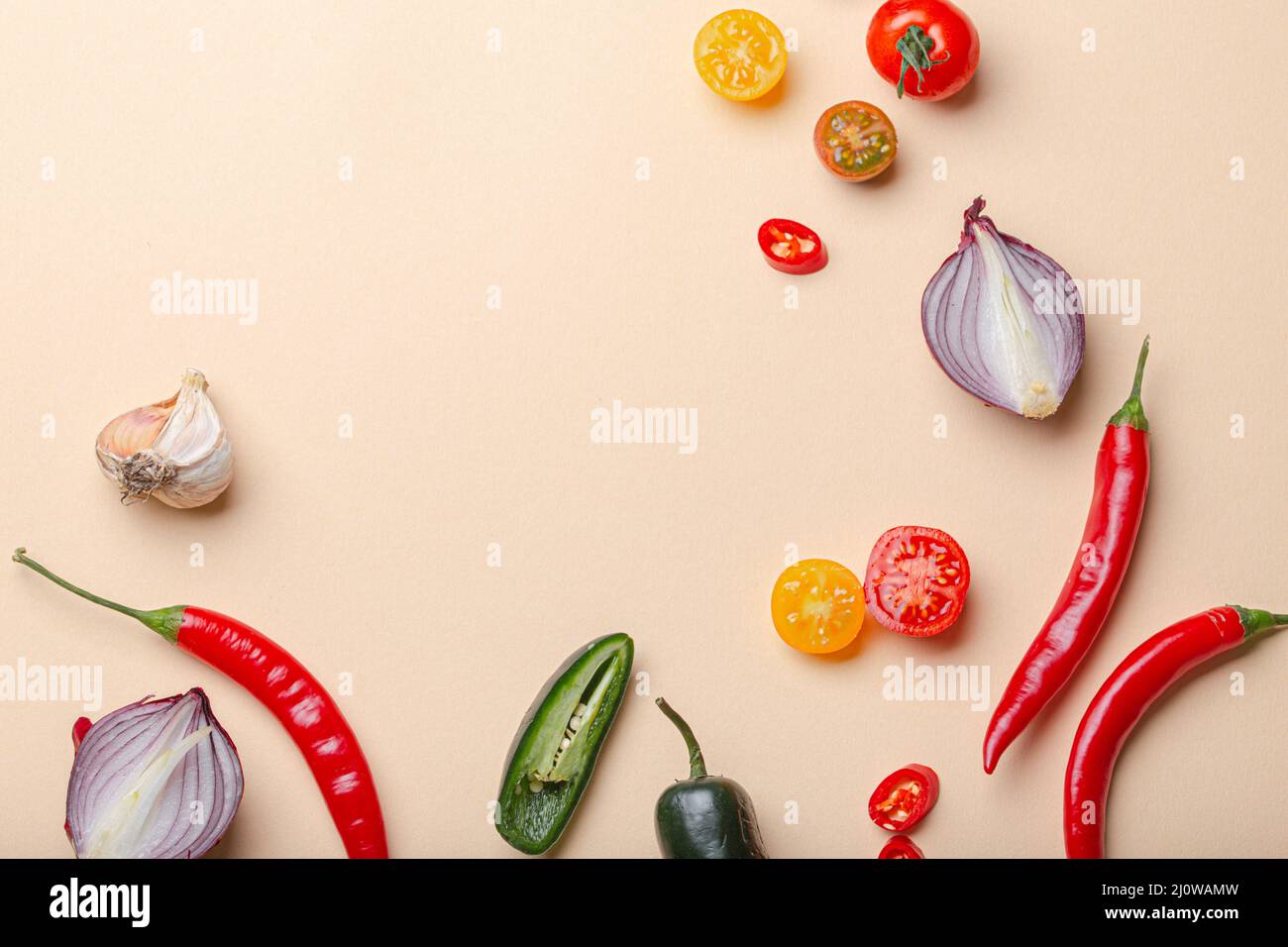 Creative cooking healthy organic food concept background made of colourful fruit and vegetables Stock Photo