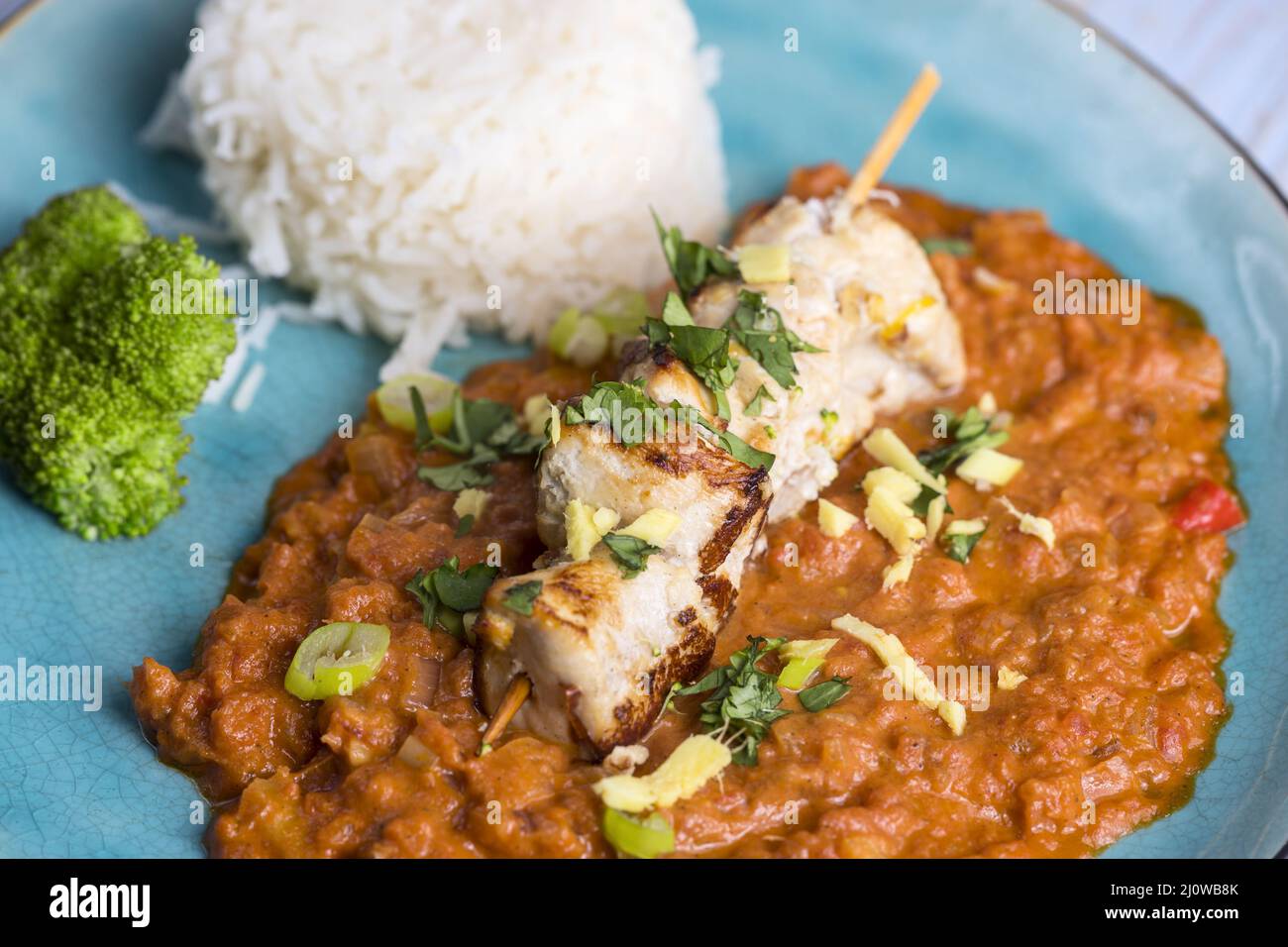 Indian chicken curry with rice Stock Photo