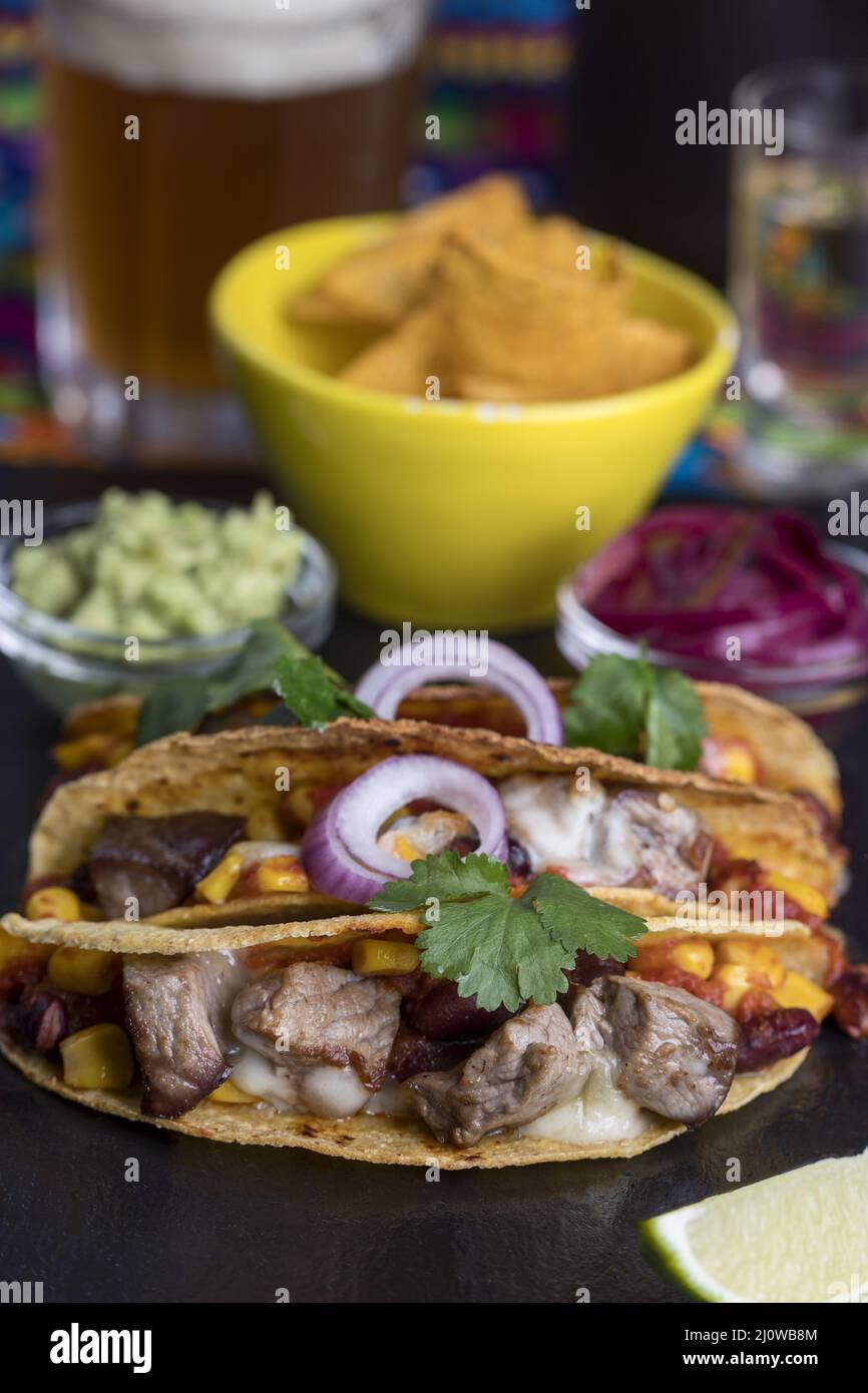 Mexican tortilla with nachos on slate Stock Photo