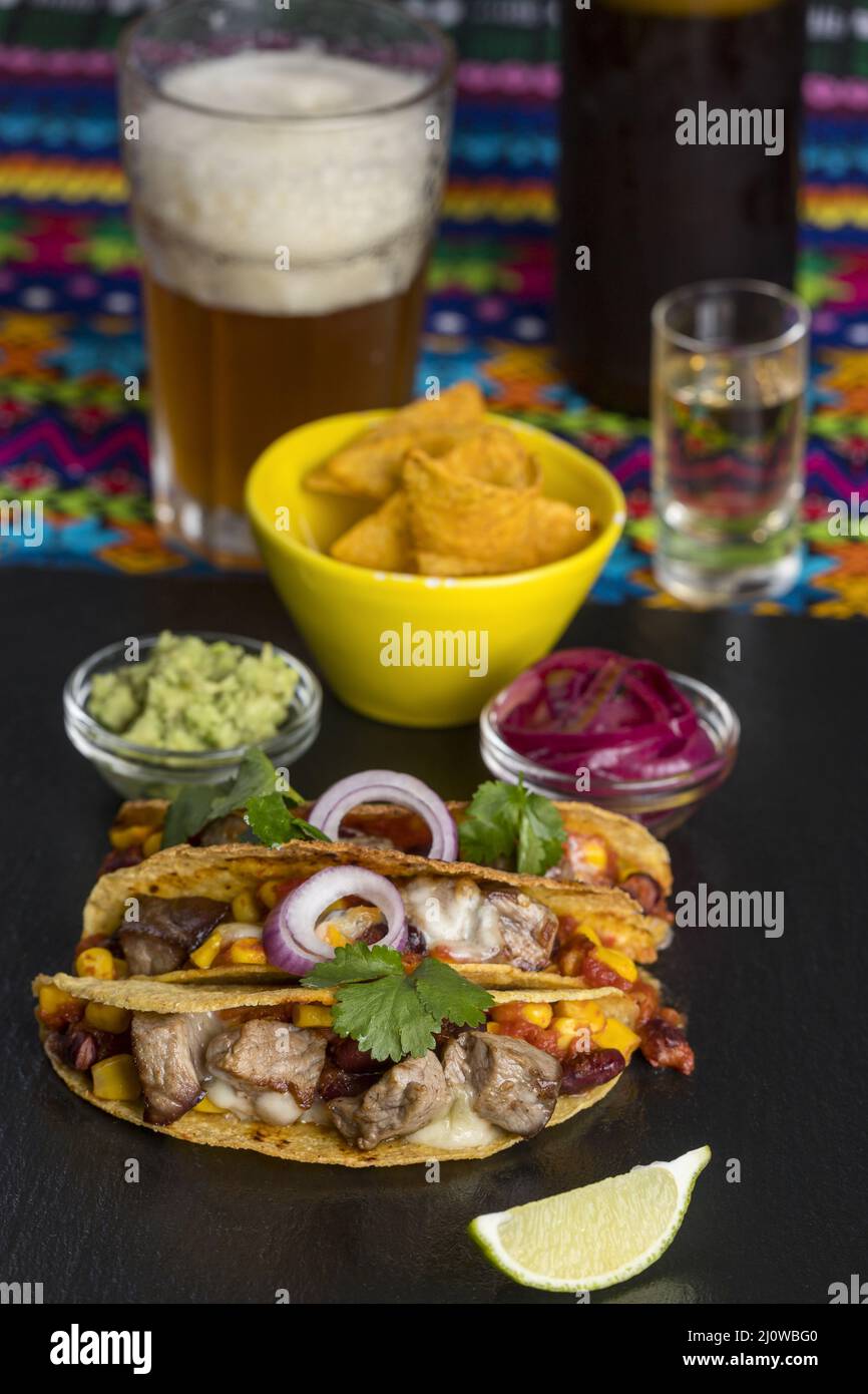 Mexican tortilla with nachos on slate Stock Photo