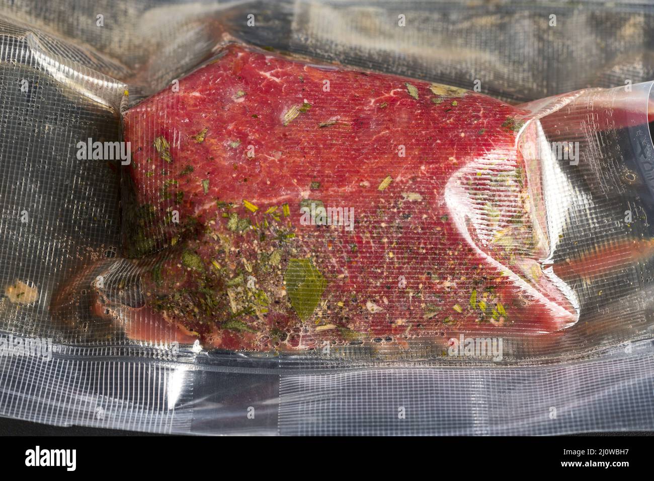Beef in sous vide bag Stock Photo