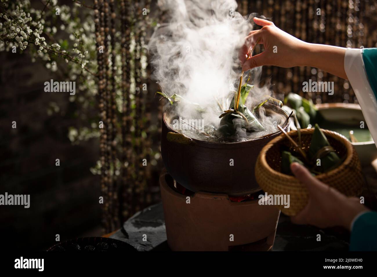 Cooking Zongzi Stock Photo