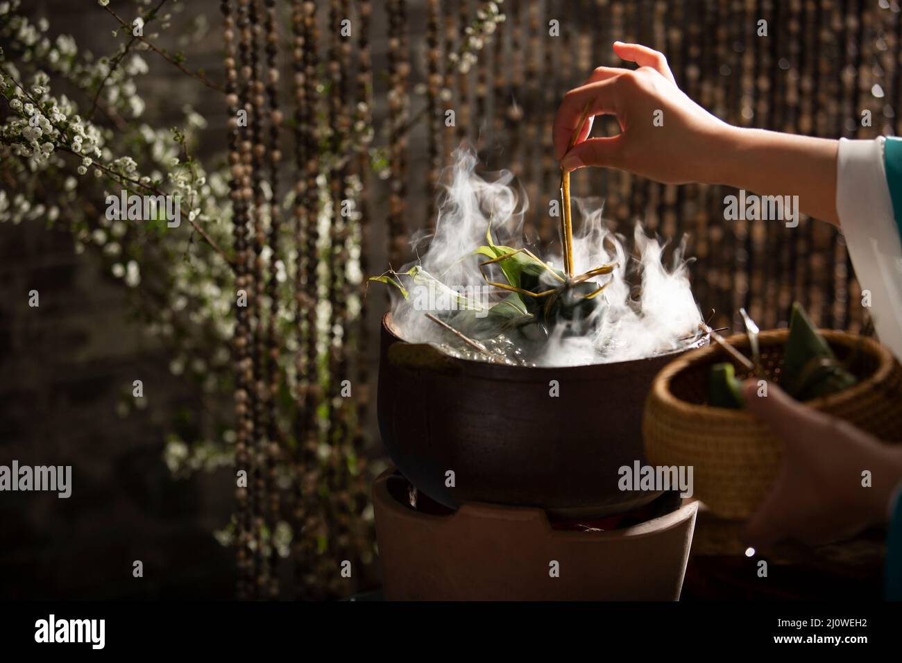 Cooking Zongzi Stock Photo