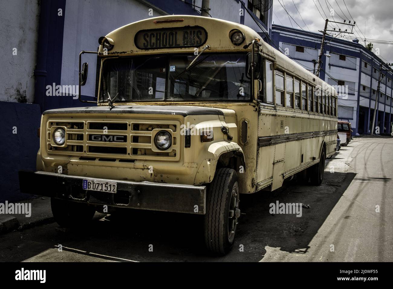 Big school bus yellow color, GMC truck model 6000 Stock Photo