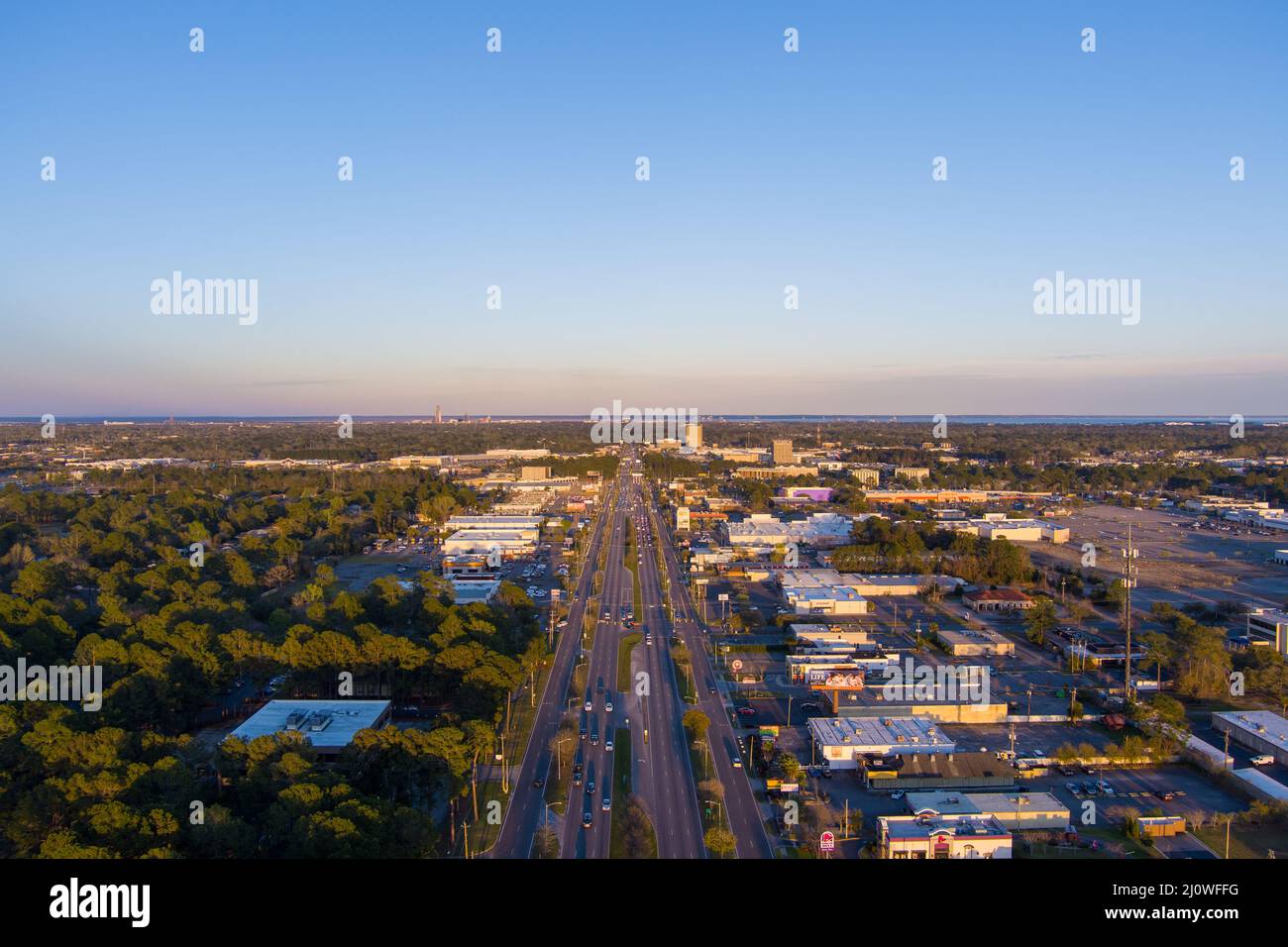 Aerial View Of Mobile Alabama At Sunset From Above Airport Blvd Stock   Aerial View Of Mobile Alabama At Sunset From Above Airport Blvd 2J0WFFG 