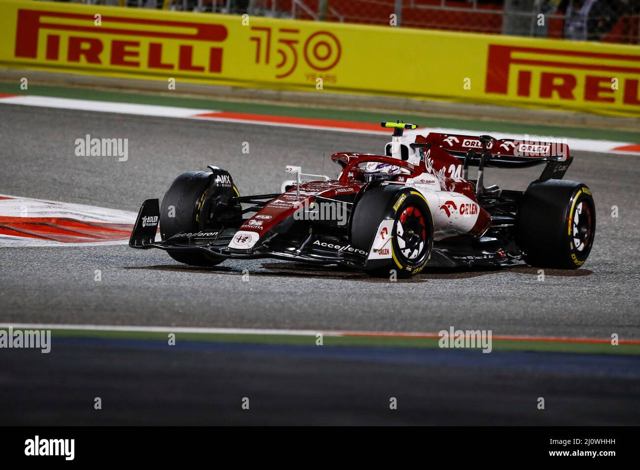 (220321) -- SAKHIR, March 21, 2022 (Xinhua) -- Alfa Romeo's Chinese driver Zhou Guanyu competes during the Bahrain Formula One Grand Prix at the Bahrain International Circuit in the city of Sakhir on March 20, 2022. (DPPI/Handout via Xinhua) Stock Photo