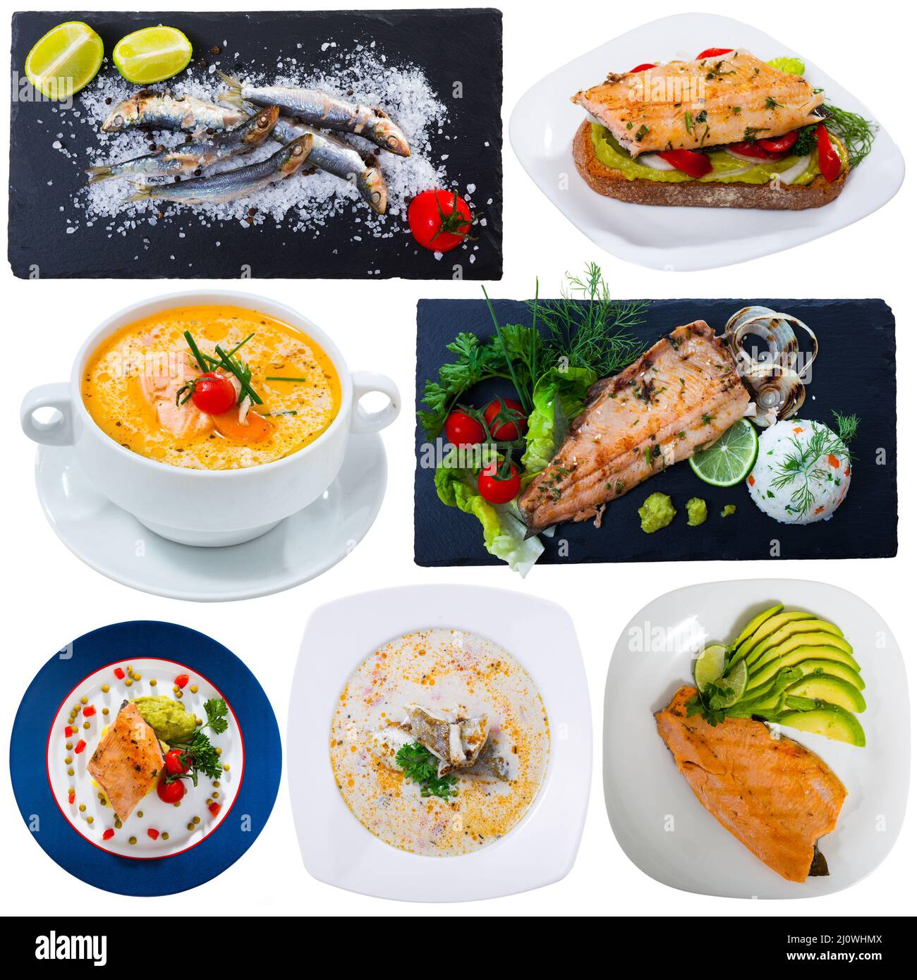 Set of assorted dishes with fish Stock Photo - Alamy
