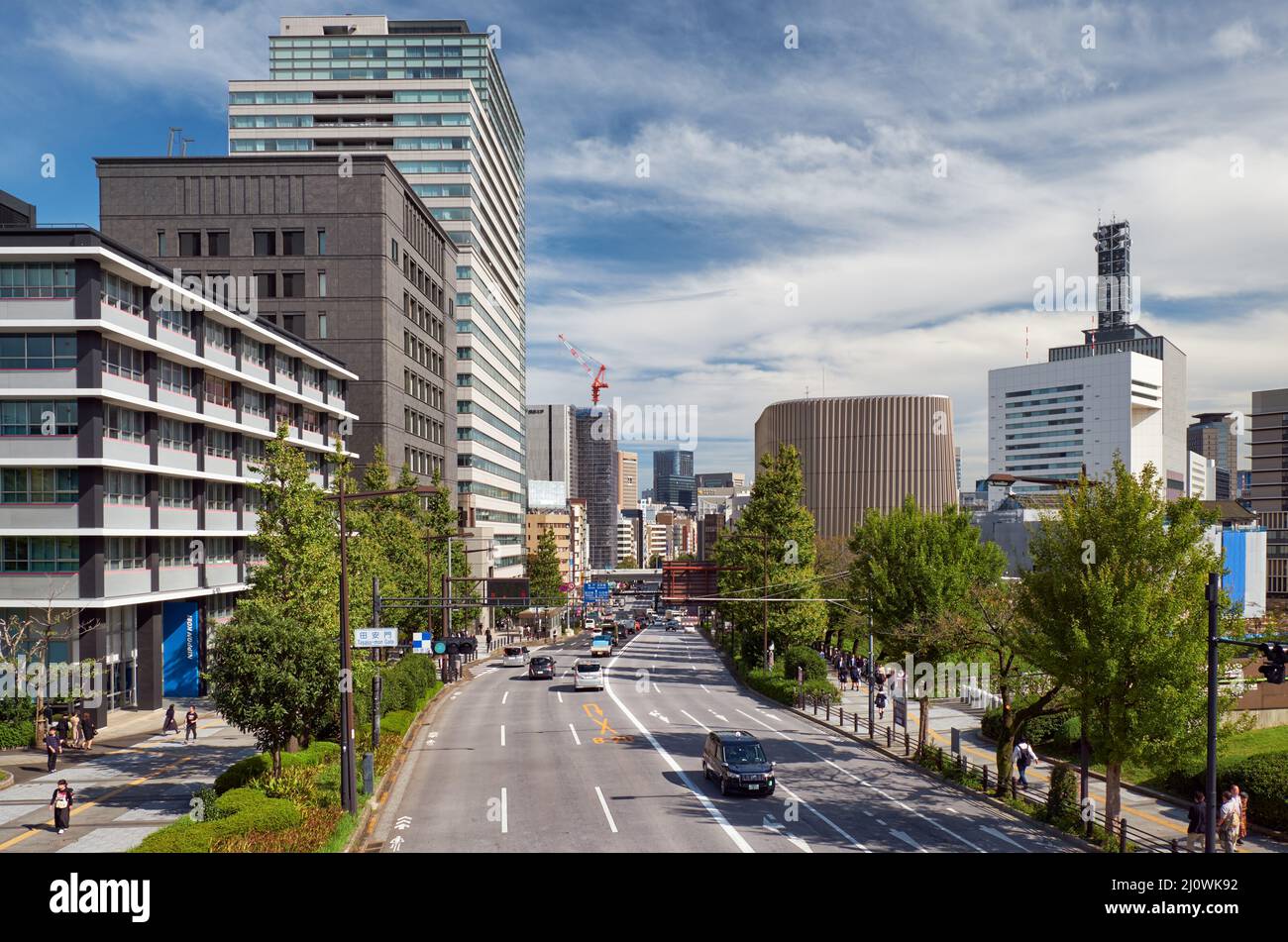 The view of Yasukuni dori in the sunny day. Chiyoda. Tokyo. Japan Stock Photo