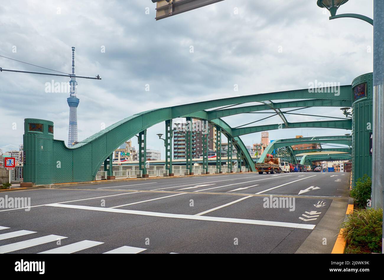 Umayabashi or the Umaya Bridge, spanning the Sumida River. Tokyo Stock Photo