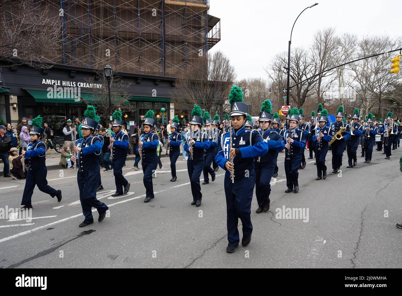 New York, USA. 20th Mar, 2022. The Fort Hamilton High School Marching