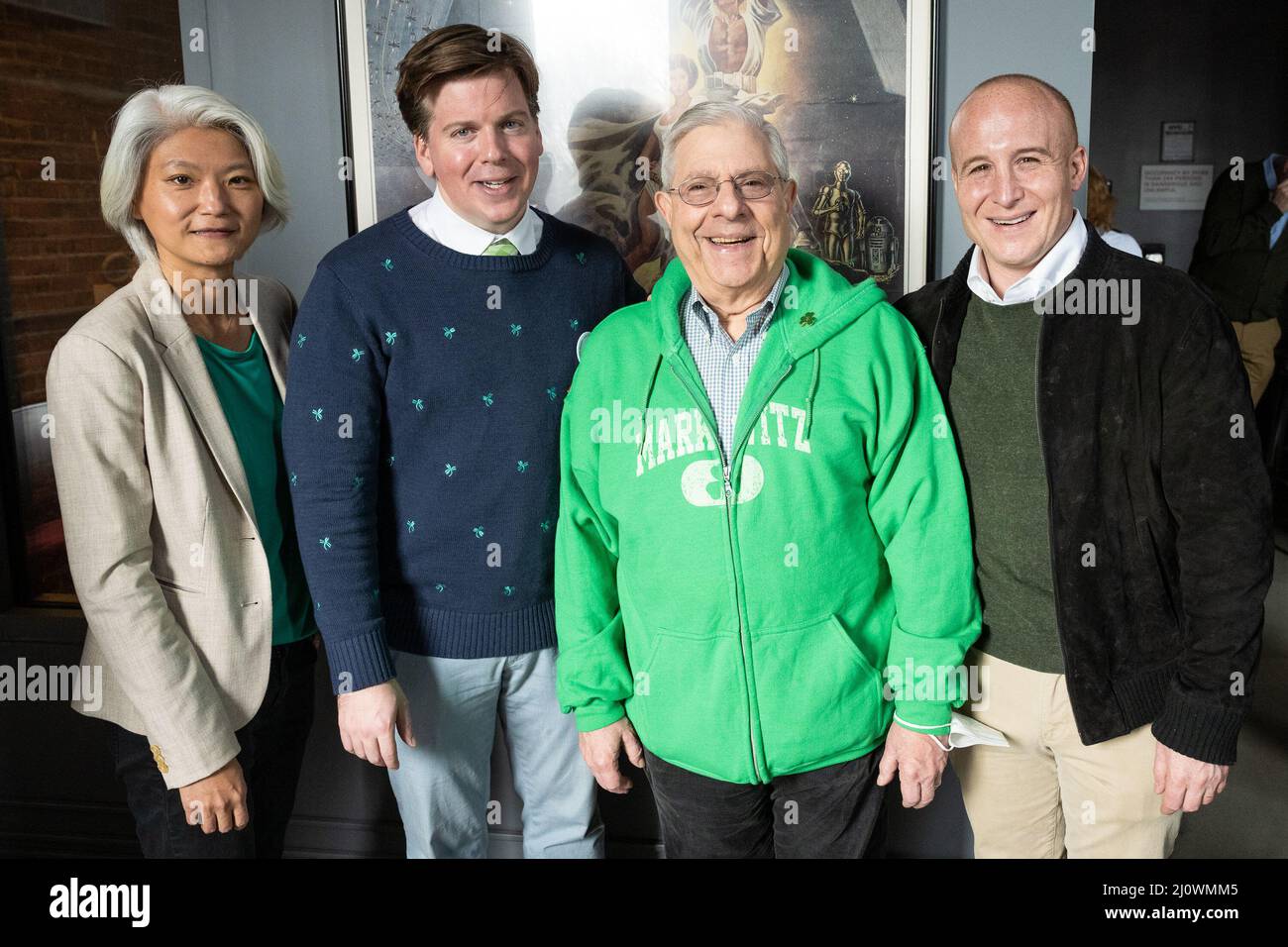 L-R) Iwen Chu, candidate for NY State Senate, NY Assemblymember Robert  Carroll, former Brooklyn Borough President Marty Markowitz, and former  Congressman and currrent candidate for Congress Max Rose, attend Robert  Carroll's St.
