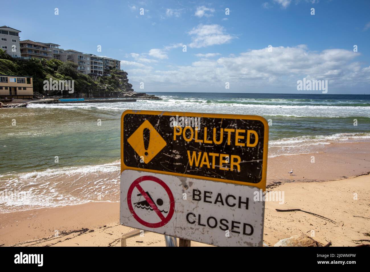 Queenscliff beach in Manly Sydney is closed due to polluted water arising from the floods and heavy rains in March 2022,NSW,Australia Stock Photo