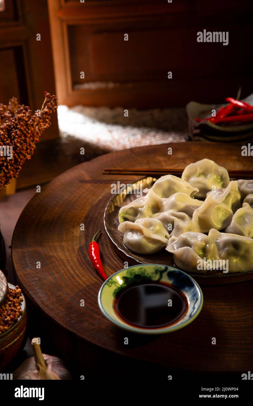 Close-up of Chinese cuisine,Boiled jiaozi, Chinese dumplings Stock Photo