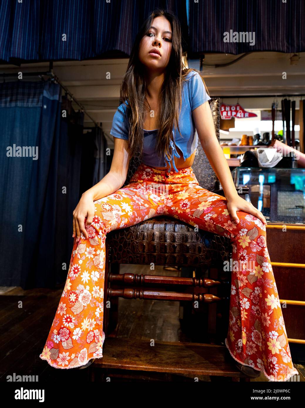 Teenage Girl in Custom Clothes Shop San Francisco Stock Photo
