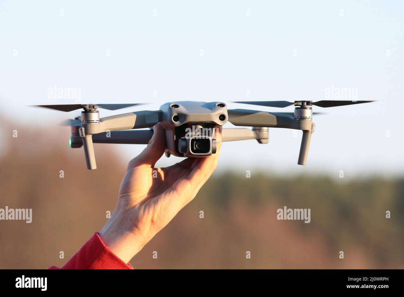 drone in the hand of the pilot Stock Photo