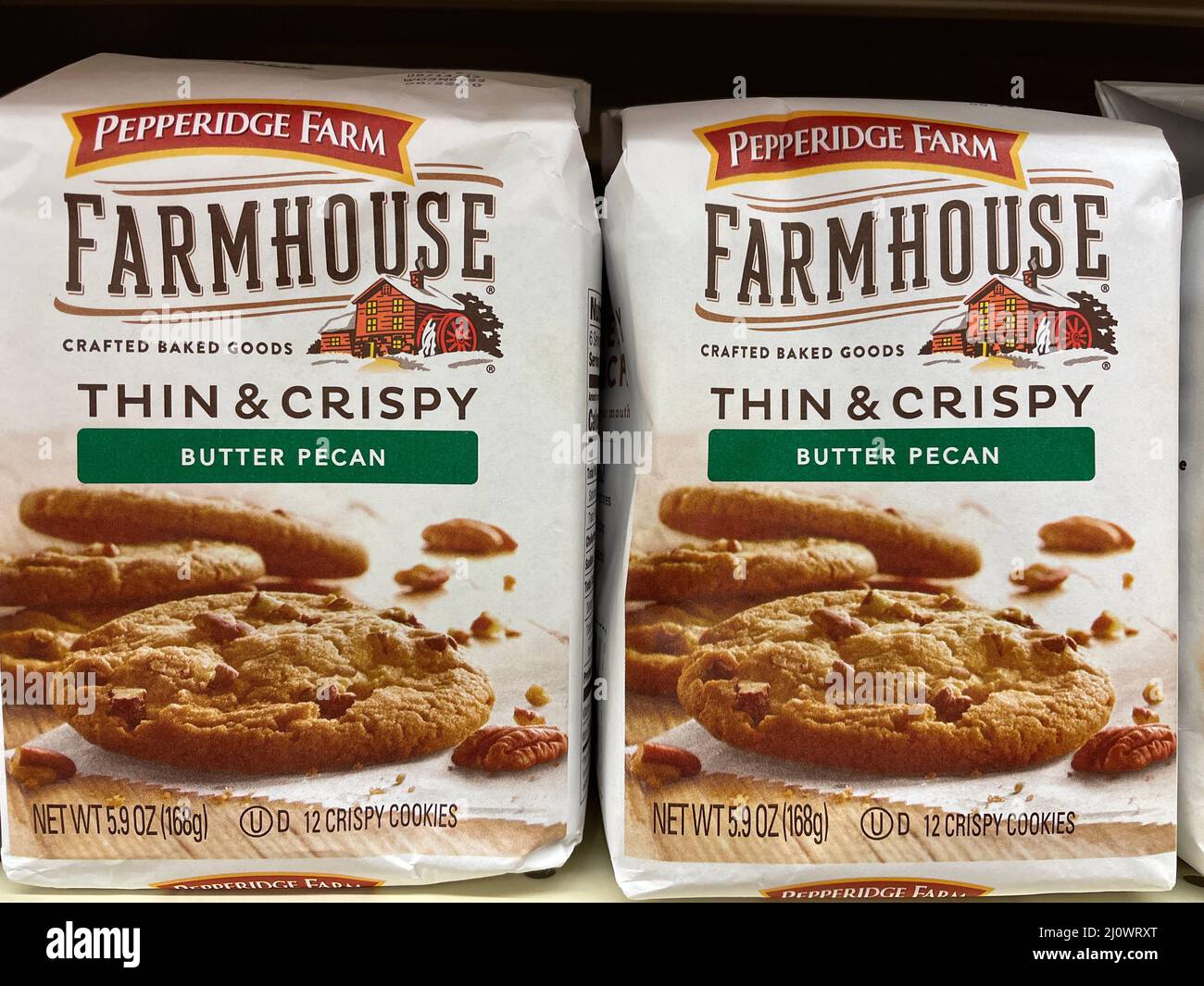 Grovetown, Ga USA - 03 19 22: Retail store display Pepperidge Farms thin crispy Stock Photo