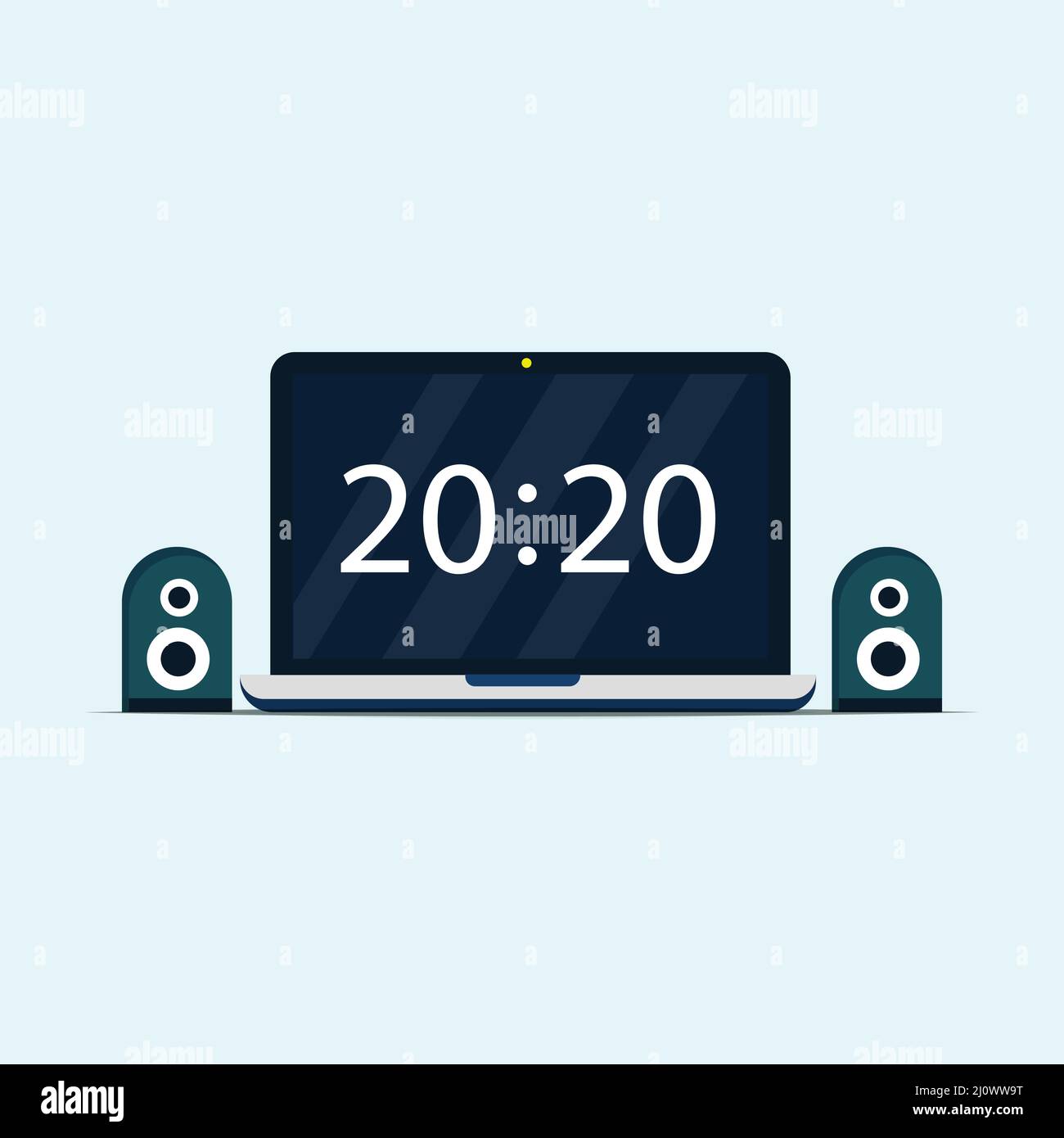 Minimalist laptop showing time with two loud speaker Stock Vector