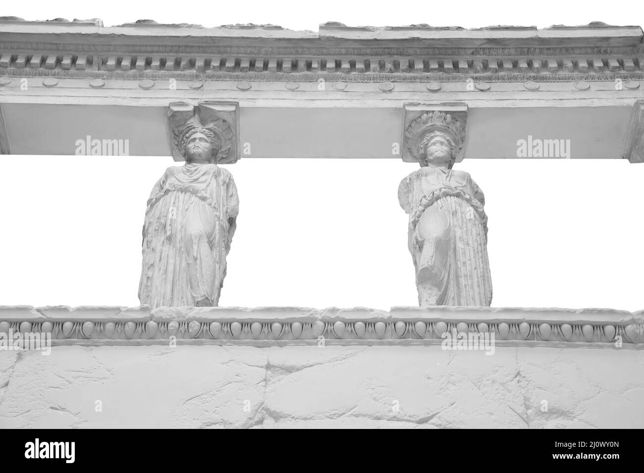 The Caryatid porch of the Erechtheion Temple in Athens isolated on white background with clipping path Stock Photo