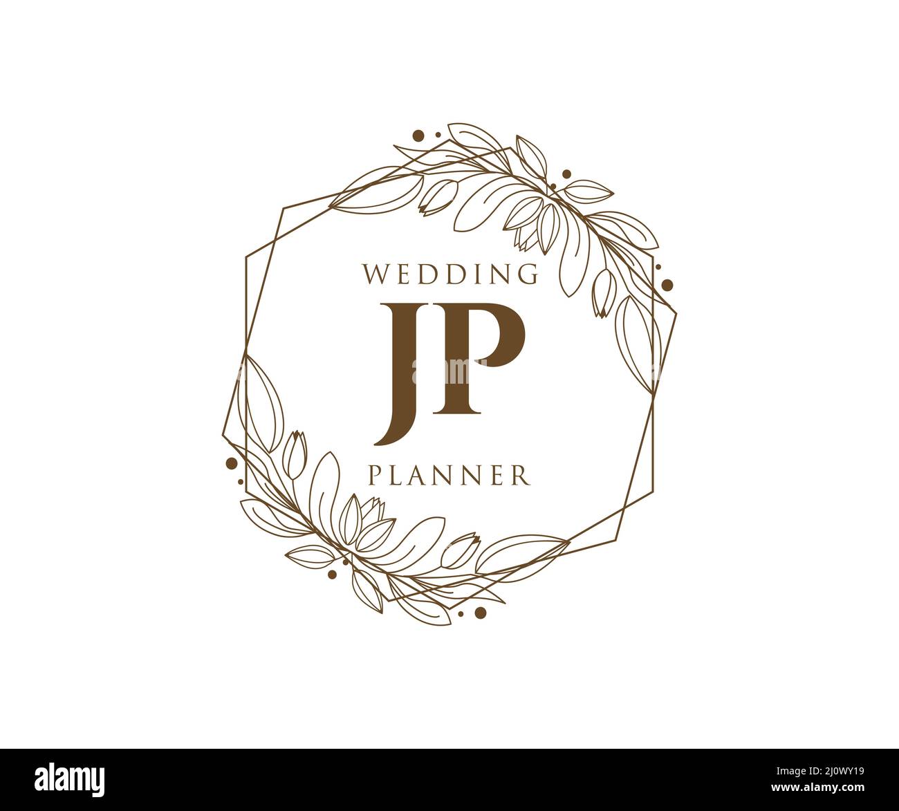 JP Initials letter Wedding monogram logos collection, hand drawn modern minimalistic and floral templates for Invitation cards, Save the Date, elegant Stock Vector
