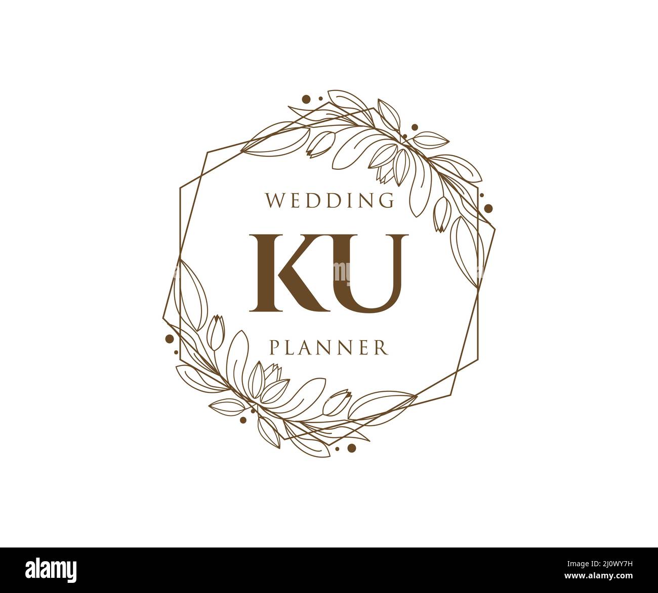 KU Initials letter Wedding monogram logos collection, hand drawn modern minimalistic and floral templates for Invitation cards, Save the Date, elegant Stock Vector