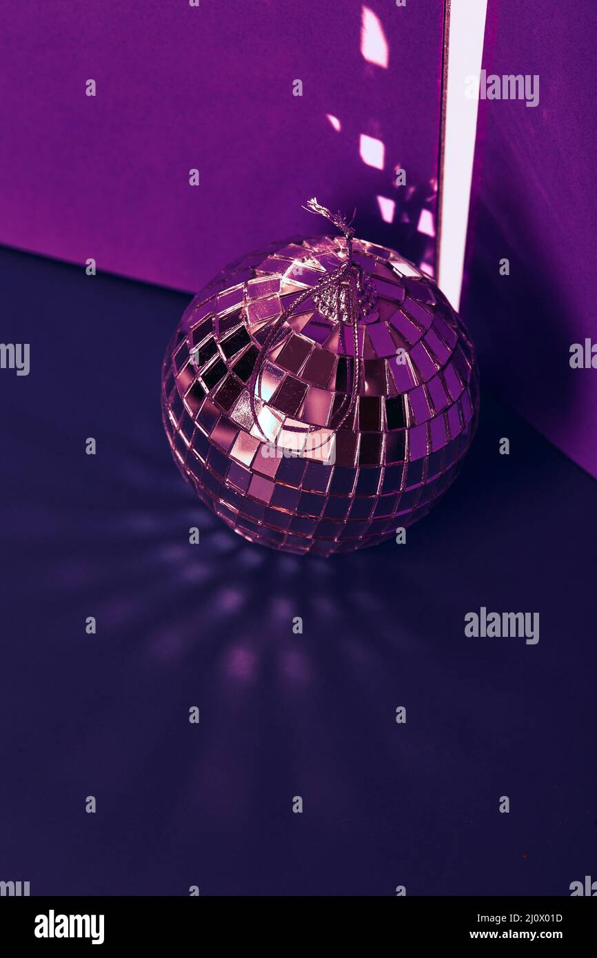 Disco mirror balls light reflections on ceiling and floor Stock Photo