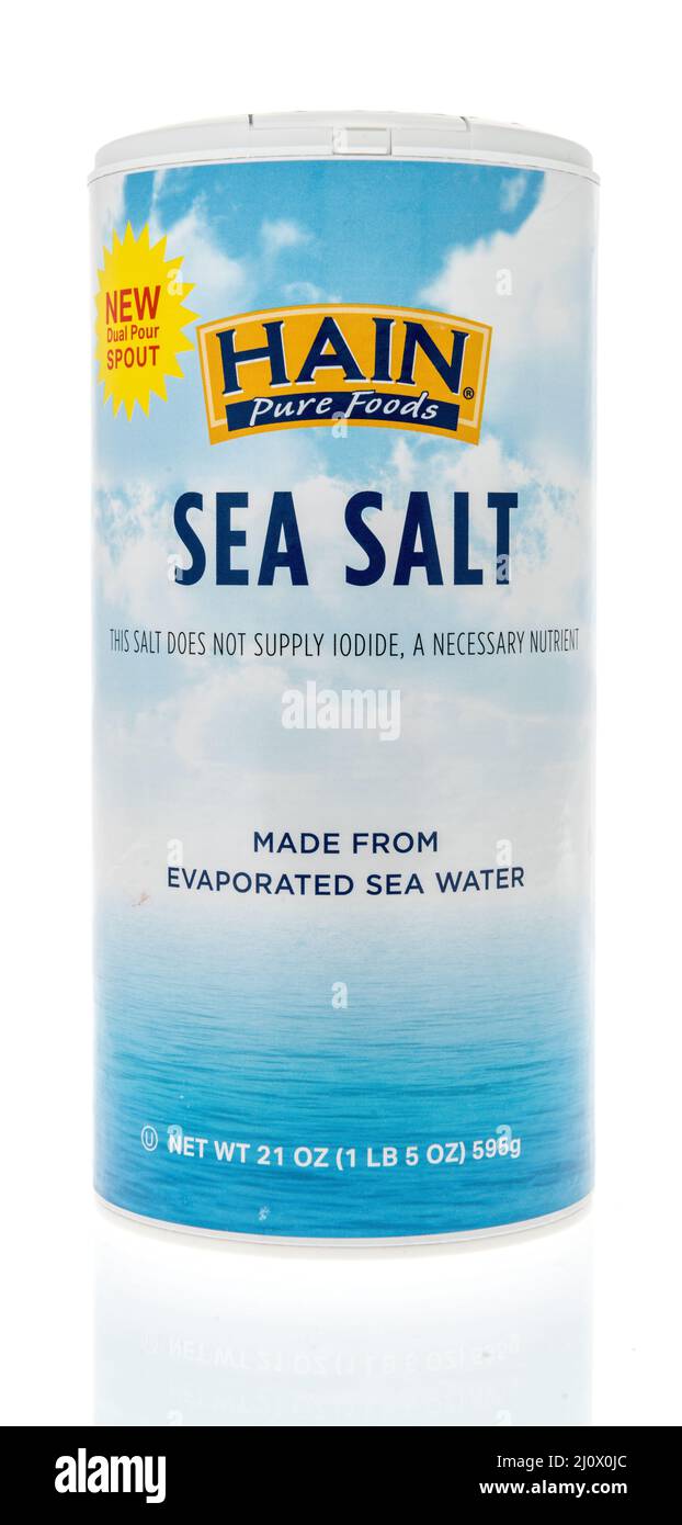 Winneconne, WI -19 March 2021: A package of Hain sea salt on an isolated background Stock Photo