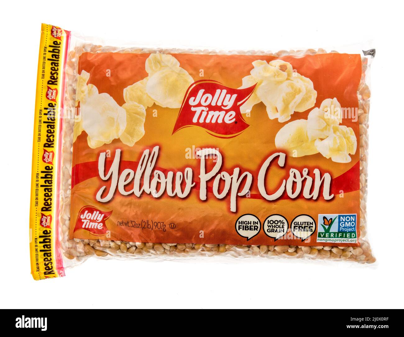 Winneconne, WI -19 March 2021: A package of Jolly time popping corn popcorn on an isolated background Stock Photo