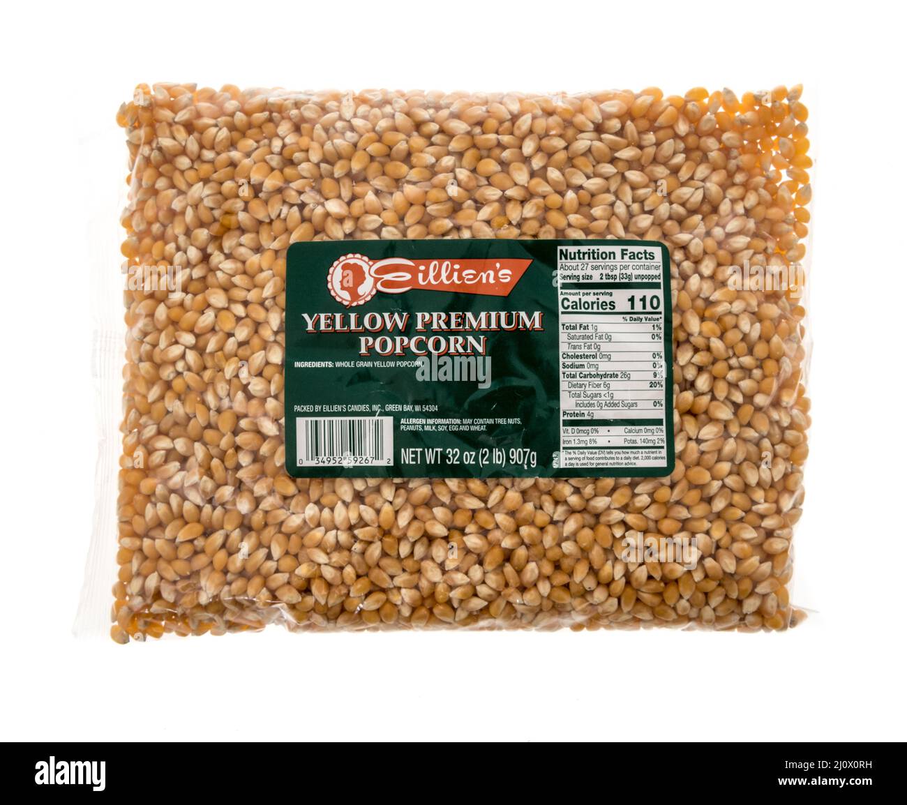 Winneconne, WI -19 March 2021: A package of Eilleins  popping corn popcorn on an isolated background Stock Photo