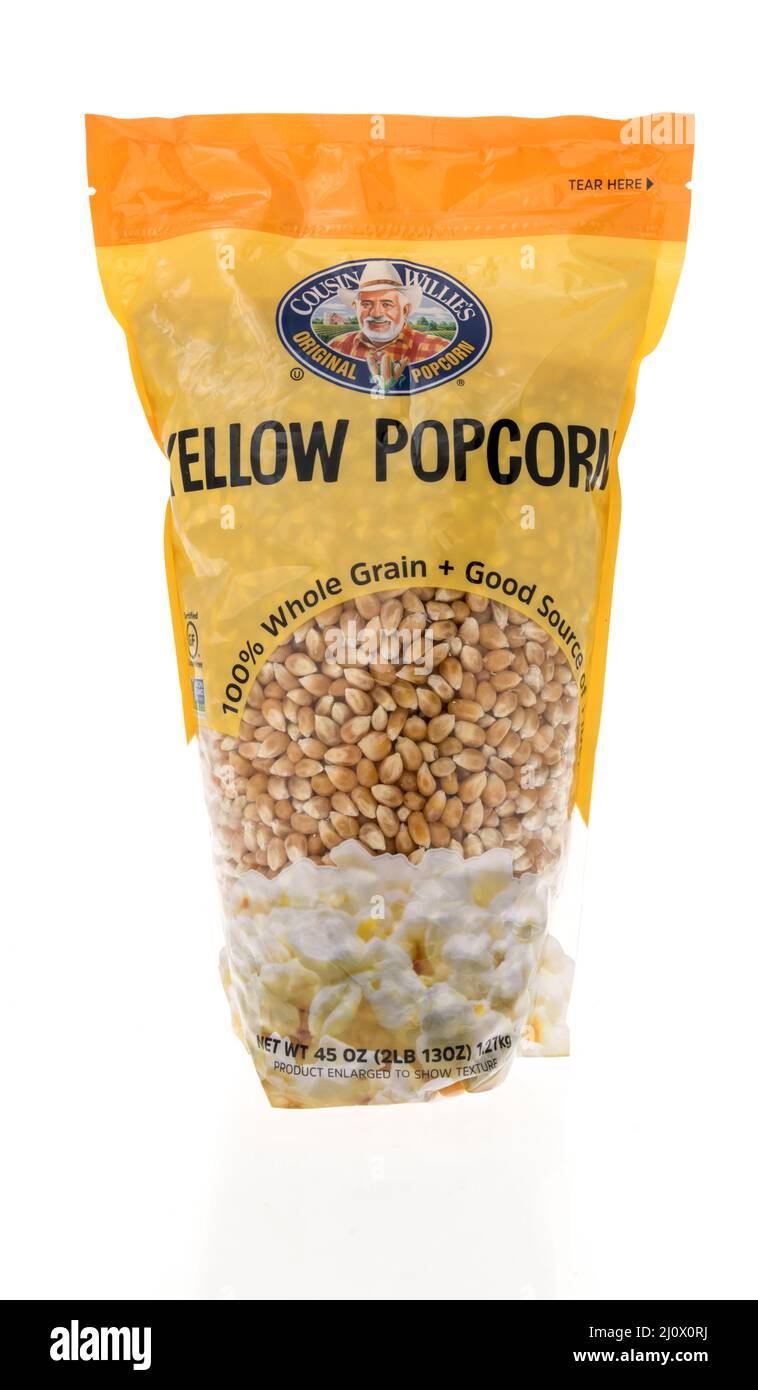 Winneconne, WI -19 March 2021: A package of Cousin Willies popping corn popcorn on an isolated background Stock Photo