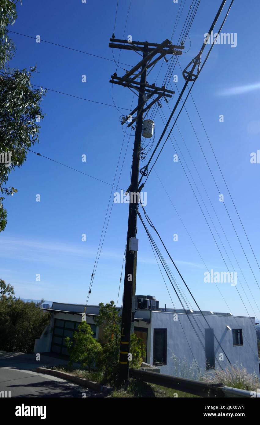 Beverly Hills, California, USA 12th March 2022 A General view of atmosphere where Actor Montgomery Clift had a Car Crash leaving Elizabeth Taylor's home and driving down Summitridge Drive where he crashed into this telephone pole on May 12, 1956 in Beverly Hills, California, USA. Photo by Barry King/Alamy Stock Photo Stock Photo