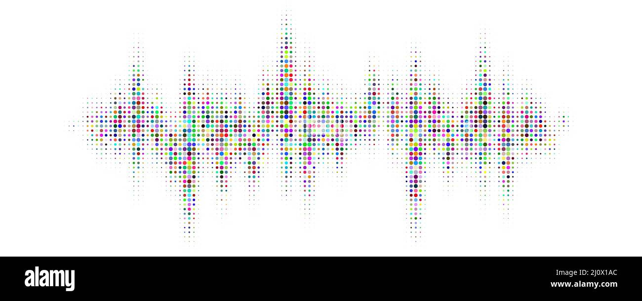 Halftone pattern of audio waveform. Sound wave spectrum