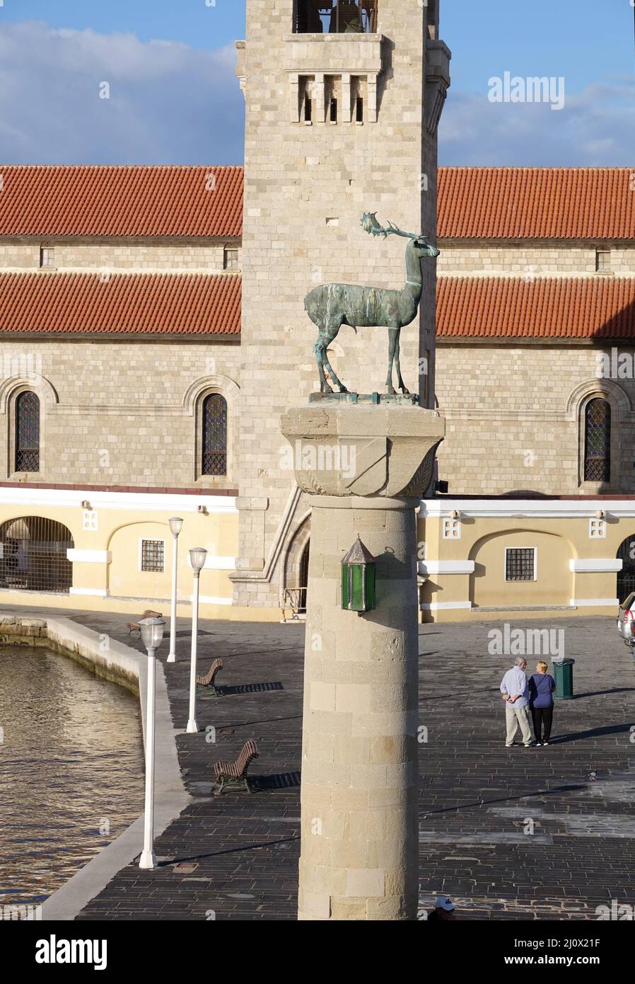 Deer statue in Mandraki harbor in Rhodes town Stock Photo Alamy