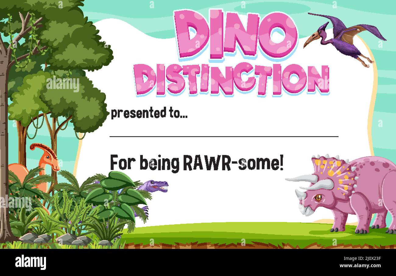 Dinosaur certificate template in cartoon style illustration Stock ...