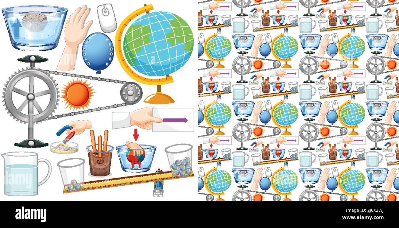Seamless background with science equipments illustration Stock Vector