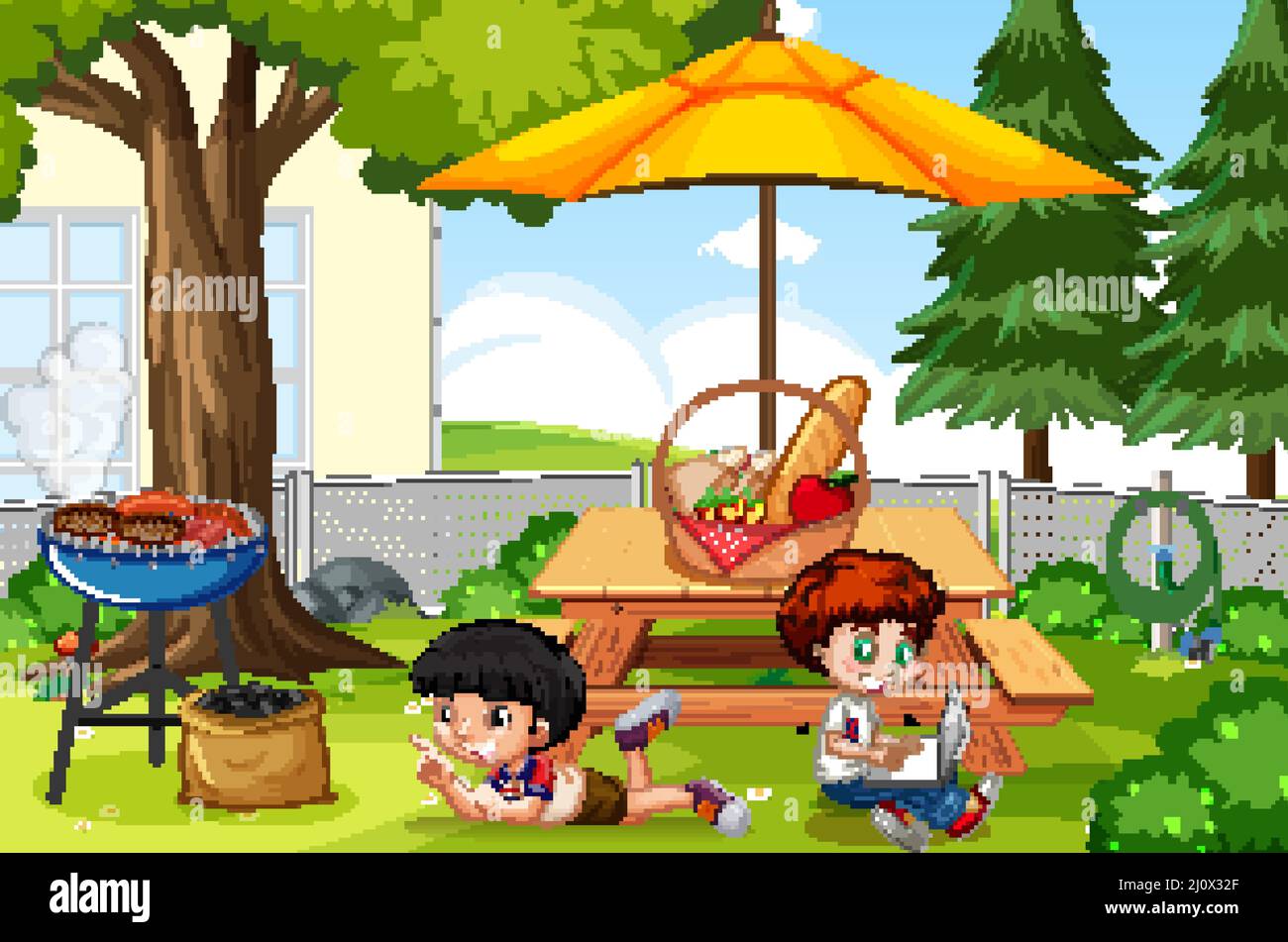 Scene with children in the park illustration Stock Vector Image & Art ...