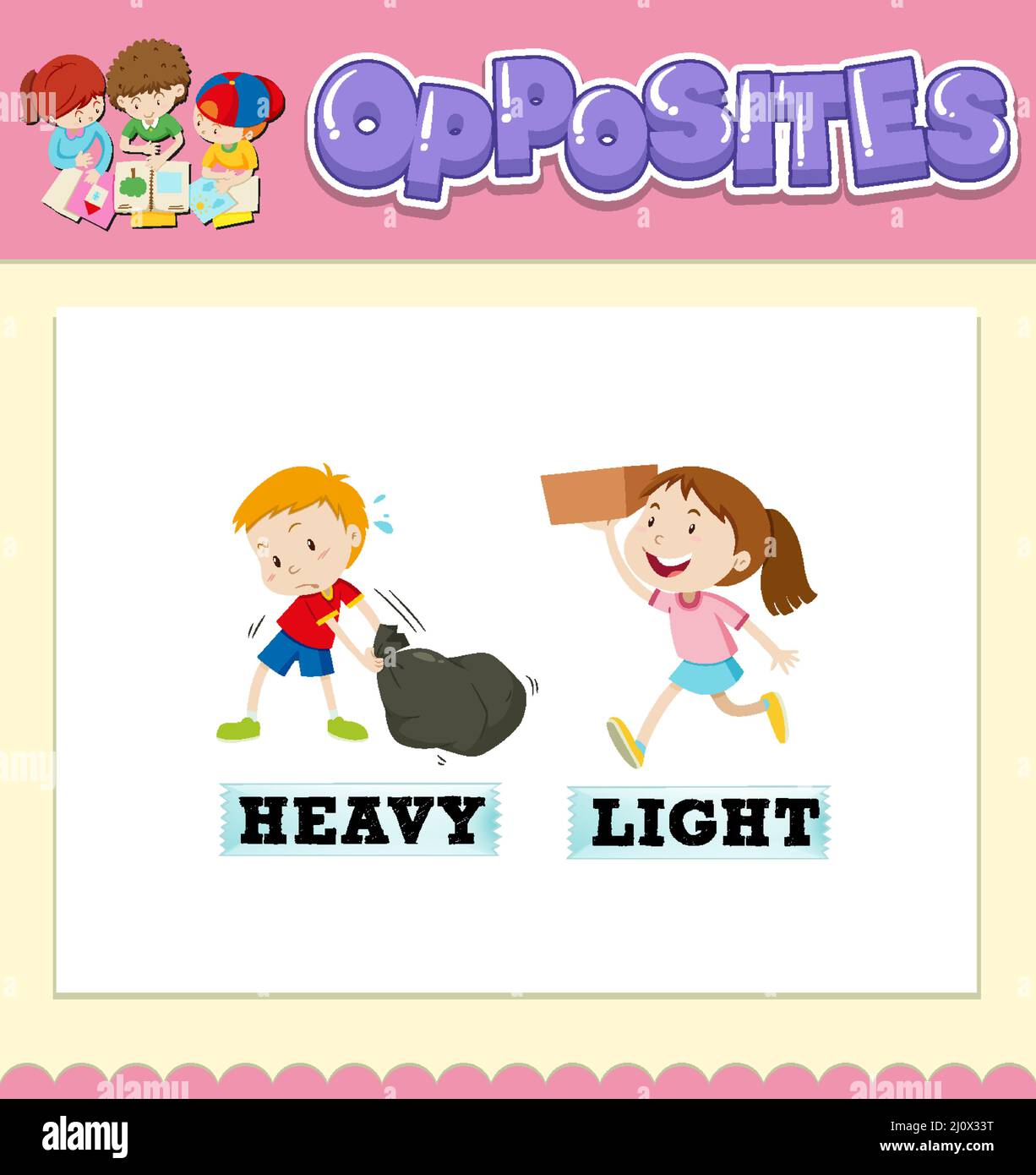 Opposite words for heavy and light illustration Stock Vector Image