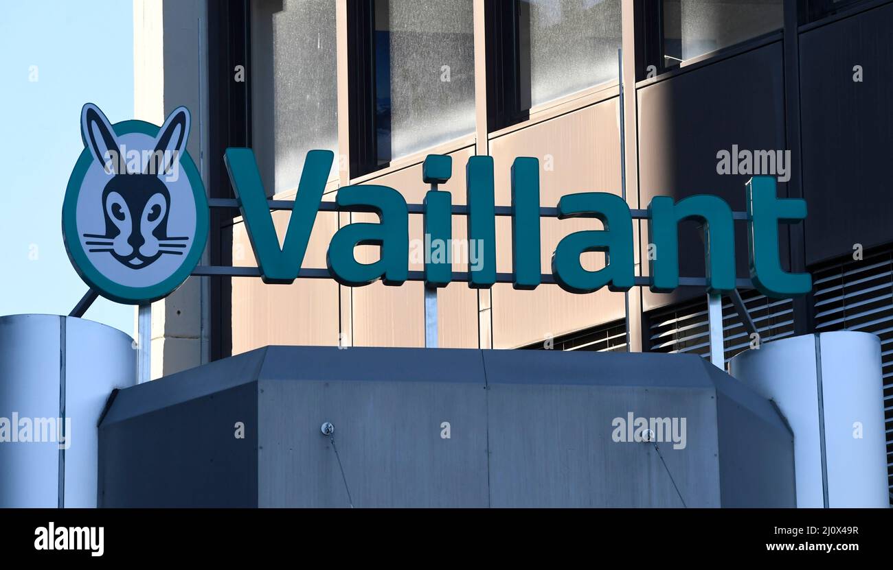 Remscheid, Germany. 18th Mar, 2022. The new logo of Vaillant, taken at ...