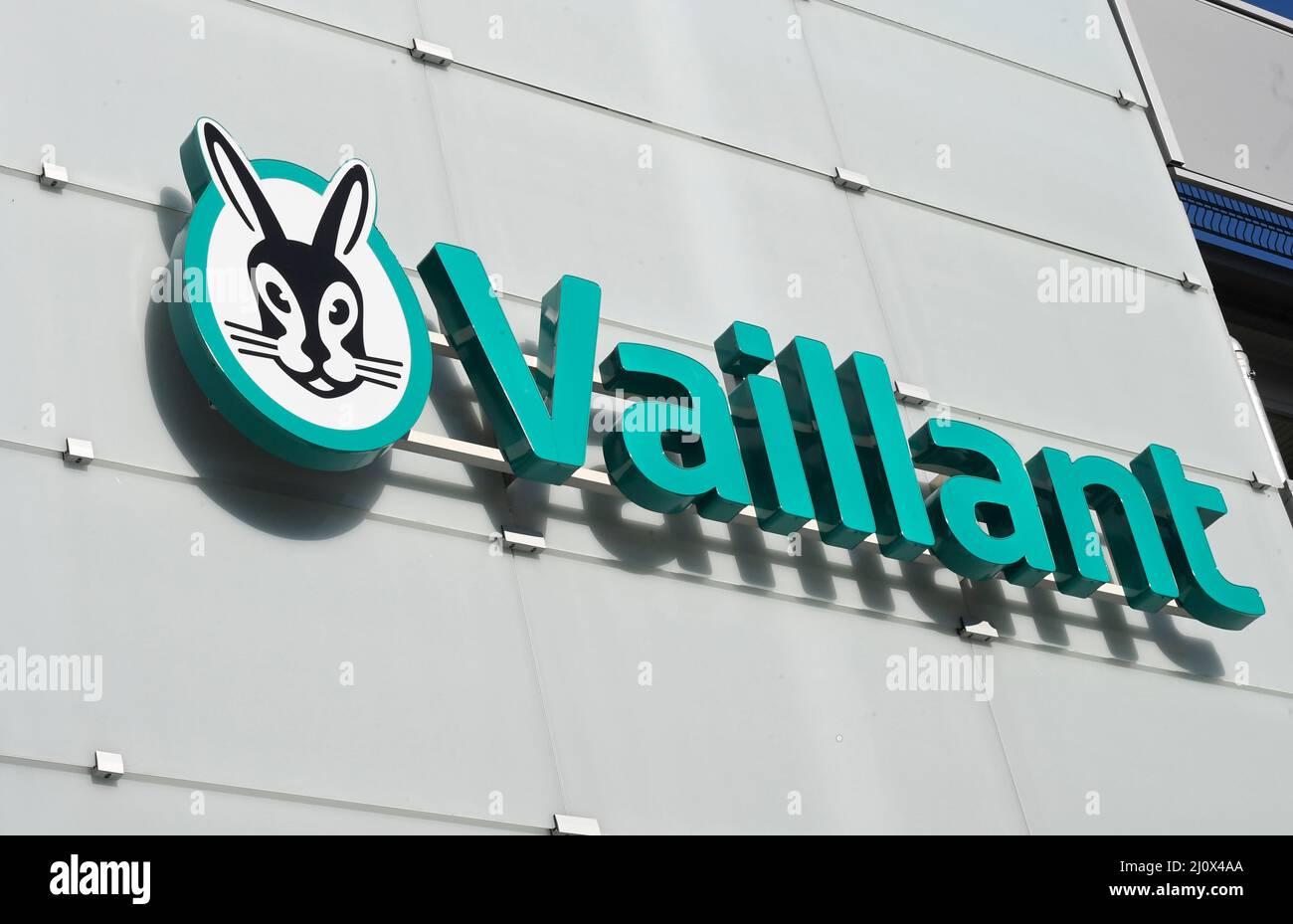 Remscheid, Germany. 18th Mar, 2022. The new logo of Vaillant, taken at ...