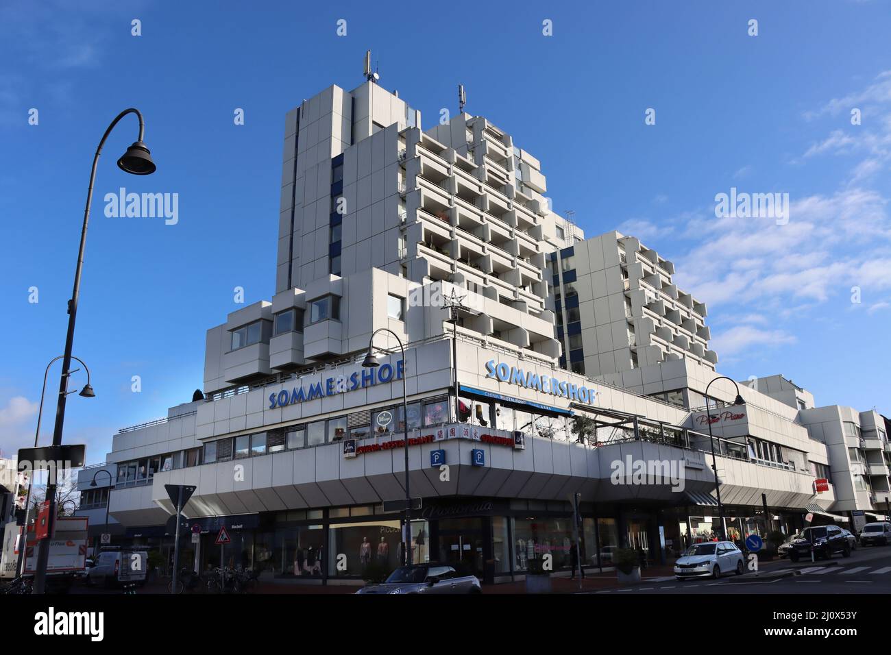Modern residential and commercial building on the main street Stock Photo