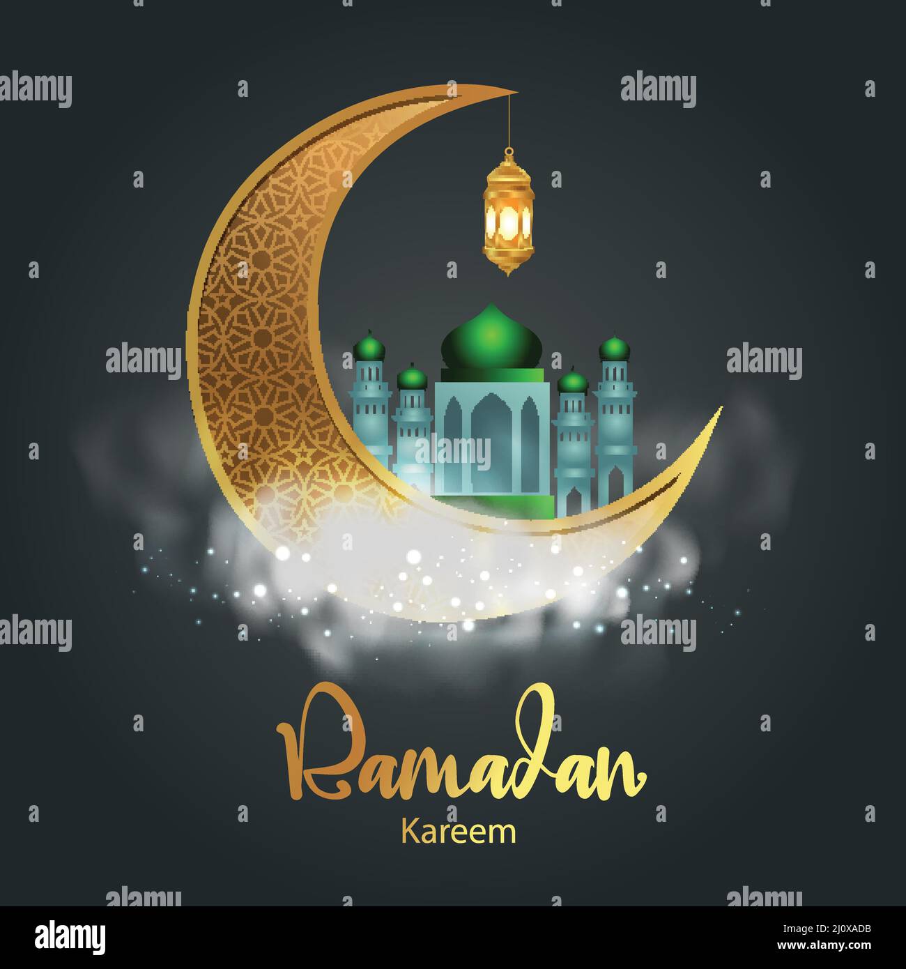 Ramadan Kareem greetings with patterned half moon. vector illustration design Stock Vector