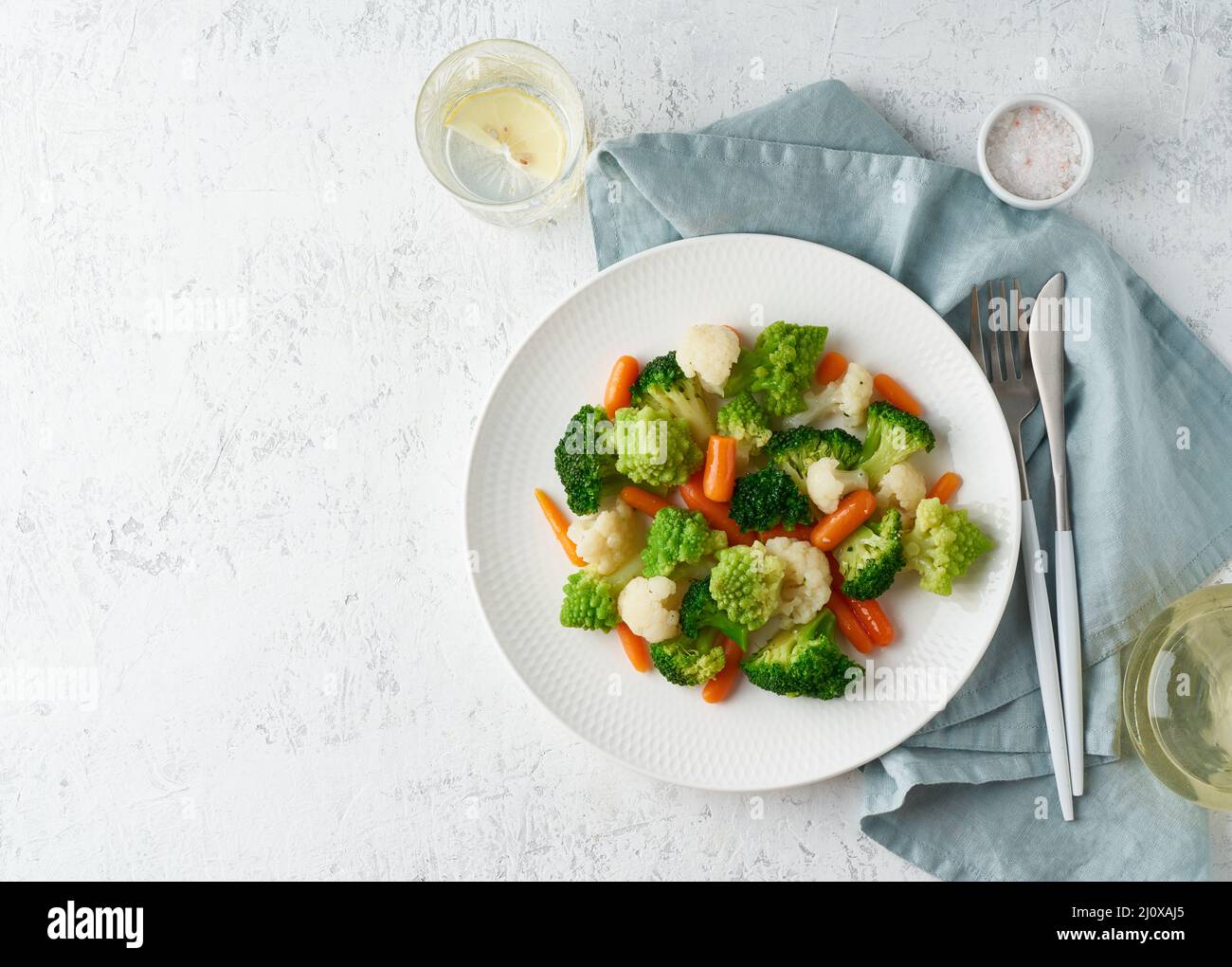 Mix of boiled vegetables. Broccoli, carrots, cauliflower. Steamed