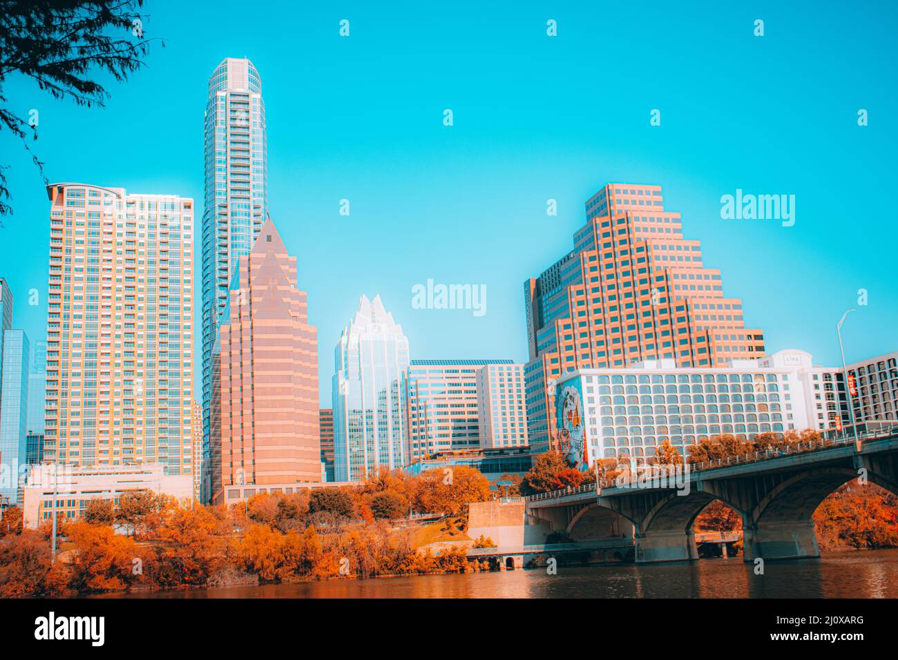 Scenic view of the remarkable buildings on a blue sky background in ...
