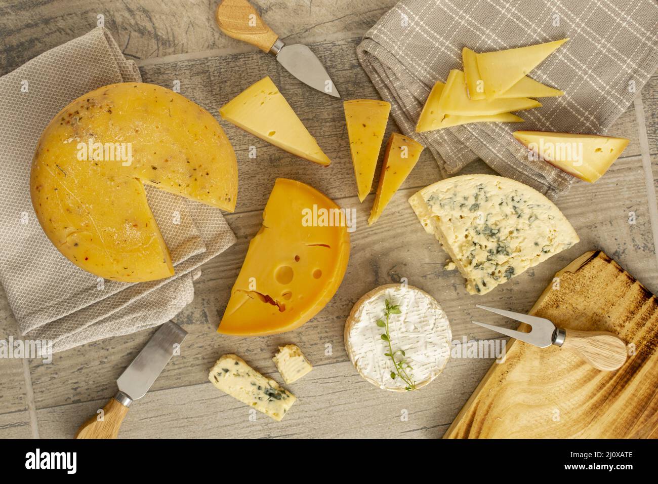 Top view variety delicious cheese Stock Photo